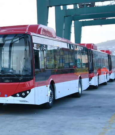 Electric buses on bridge in Santiago