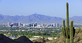 Phoenix, Arizona skyline with cactus