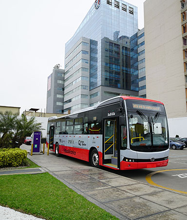 Electric bus at Enel X charging station in Lima, Peru