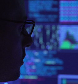 Expert looking at computer displays