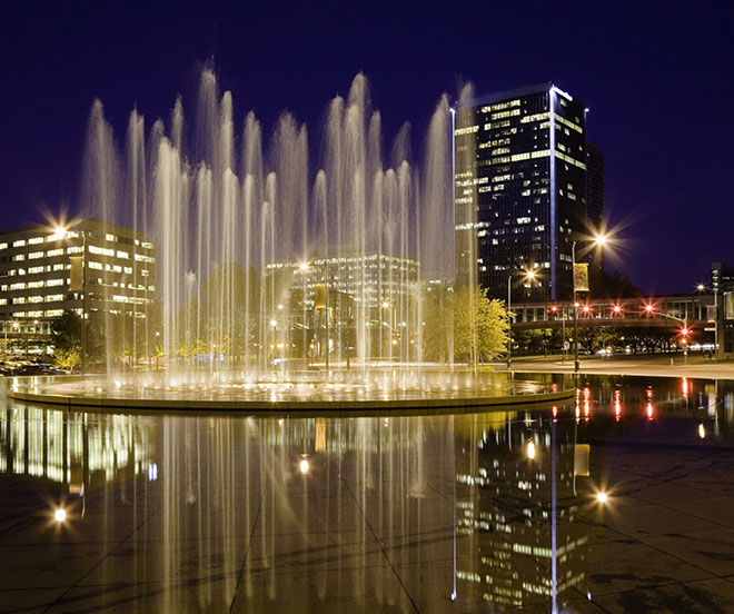new york city fountain at night