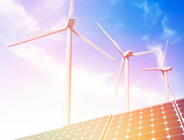 Wind turbines and solar panels