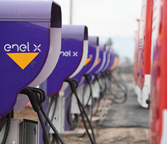 Electric buses at Enel X charging stations