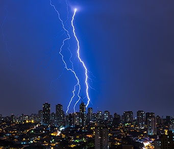 lightning striking city
