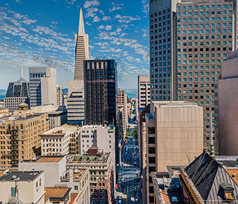 looking through skyscrapers in San Francisco, California