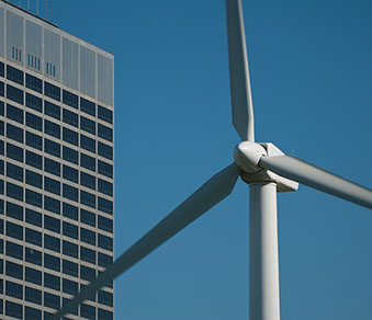 wind turbine near high rise