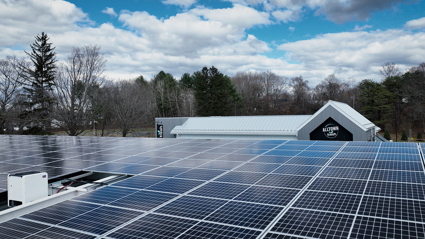 Solar panels on the canopy of a resilient service station in Massachusetts.