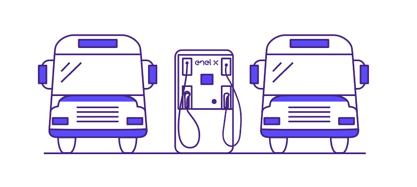 School buses parked at electric charging station
