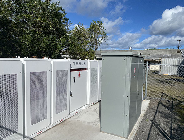 Battery storage containers at Mauna Loa facility in Hawaii